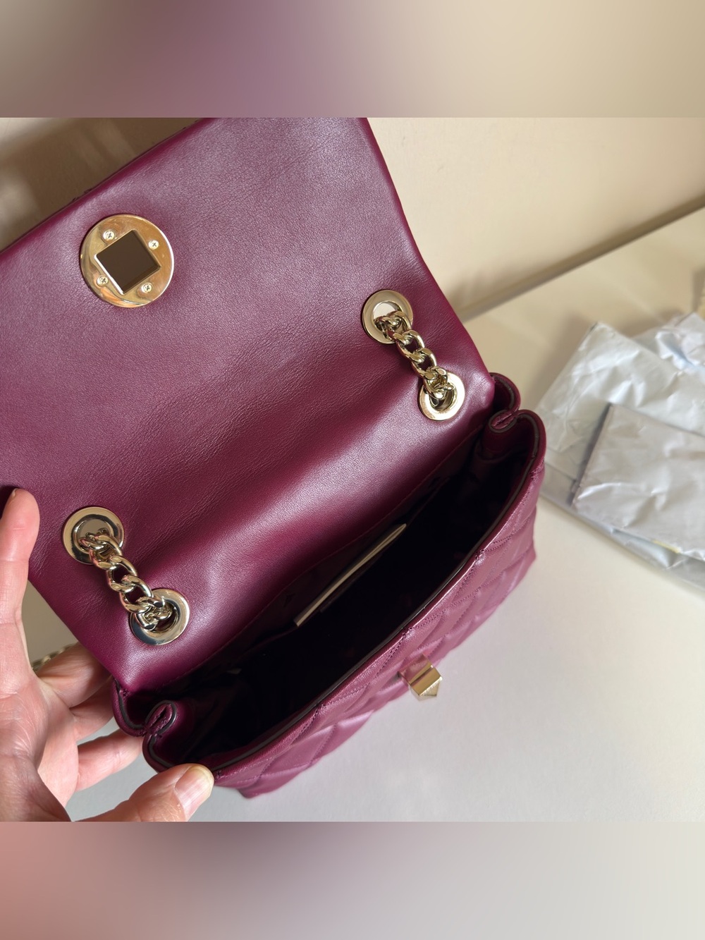 Kate spade Quilted Shoulder Bag in Deep Berry with Gold Hardware - Picture 8 of 17
